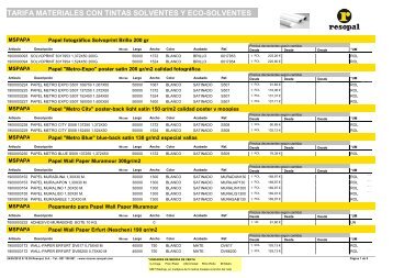 TARIFA MATERIALES PARA TINTAS SOLVENTES - Resopal