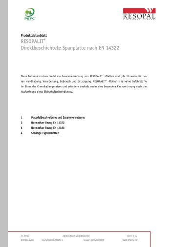 Produktdatenblatt RESOPALIT