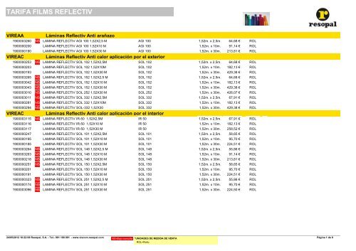 tarifa films reflectiv - Resopal