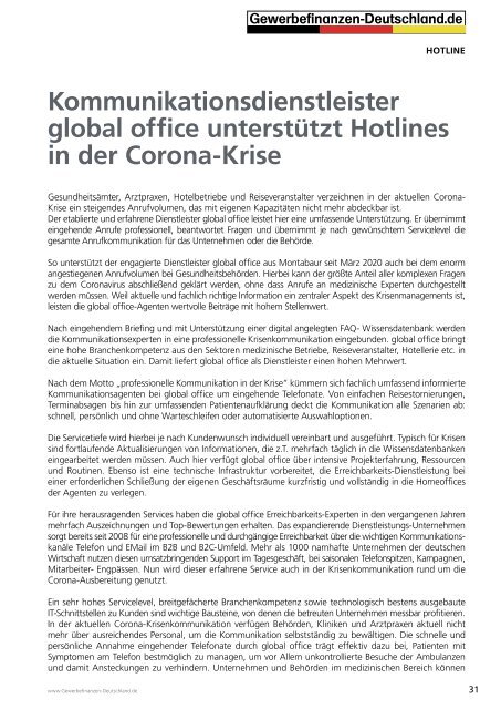 Gewerbefinanzen-Deutschland: Corona-Virus: HomeOffice & Bundeshilfen Sonderausgabe 03-2020