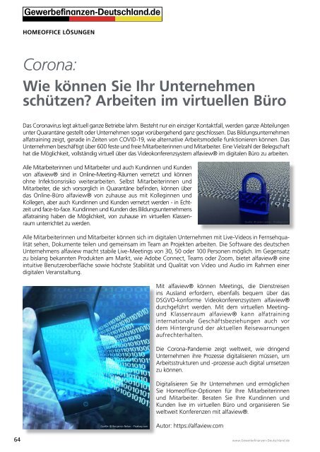 Gewerbefinanzen-Deutschland: Corona-Virus: HomeOffice & Bundeshilfen Sonderausgabe 03-2020