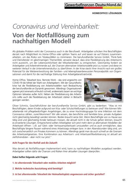 Gewerbefinanzen-Deutschland: Corona-Virus: HomeOffice & Bundeshilfen Sonderausgabe 03-2020