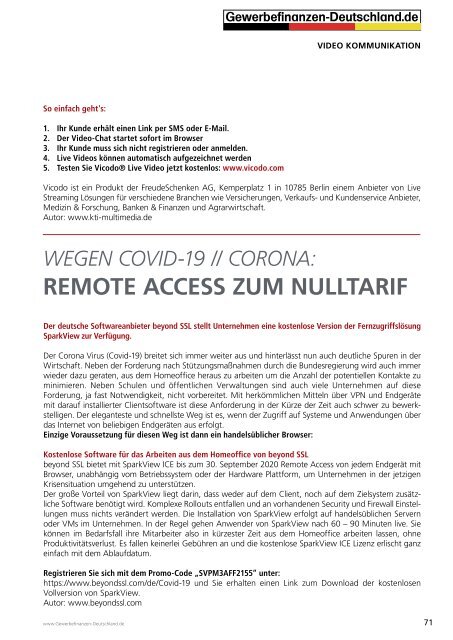 Gewerbefinanzen-Deutschland: Corona-Virus: HomeOffice & Bundeshilfen Sonderausgabe 03-2020