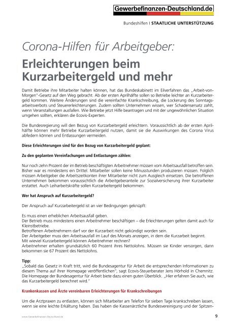 Gewerbefinanzen-Deutschland: Corona-Virus: HomeOffice & Bundeshilfen Sonderausgabe 03-2020