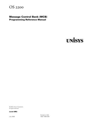 Message Control Bank - Public Support Login - Unisys