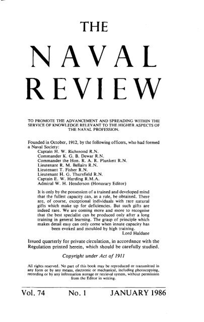 The Naval Review Edited By Vice Admiral Sir J Blackham Vol 85 Oct 1997 No 4 