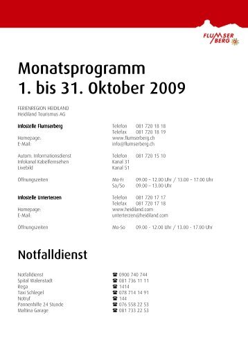 Monatsprogramm 1. bis 31. Oktober 2009 - Flumserberg