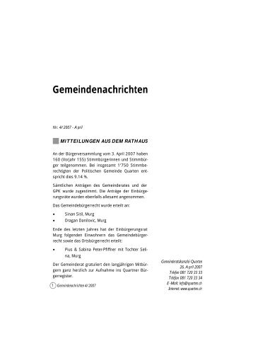 Gemeindenachrichten - Gemeinde Quarten