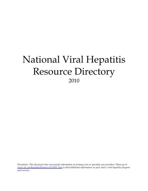 National Viral Hepatitis Resource Directory - Centers for Disease ...