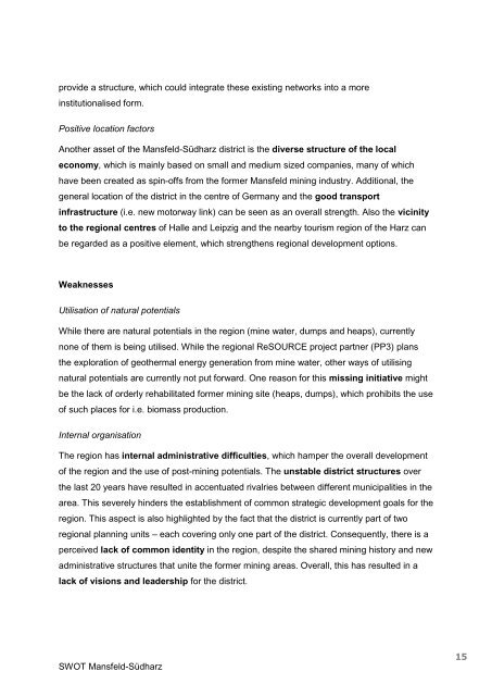 SWOT Report I - Central Europe