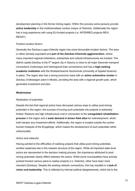 SWOT Report I - Central Europe