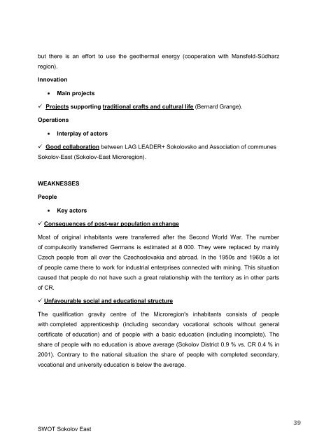 SWOT Report I - Central Europe