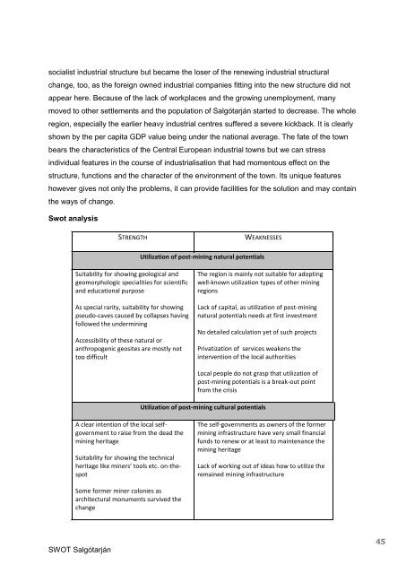 SWOT Report I - Central Europe