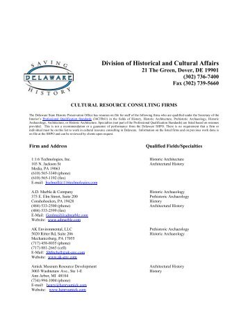 Cultural Resource Consulting Firms - Division of Historical and ...