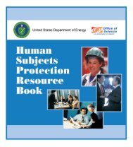 DOE Human Subjects Protection Resource Book - Department of ...
