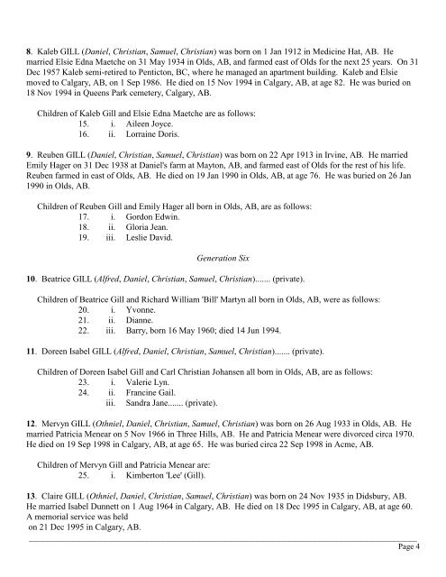 Descendants of Christian I Gill Family History - of Ohlhausen.ca