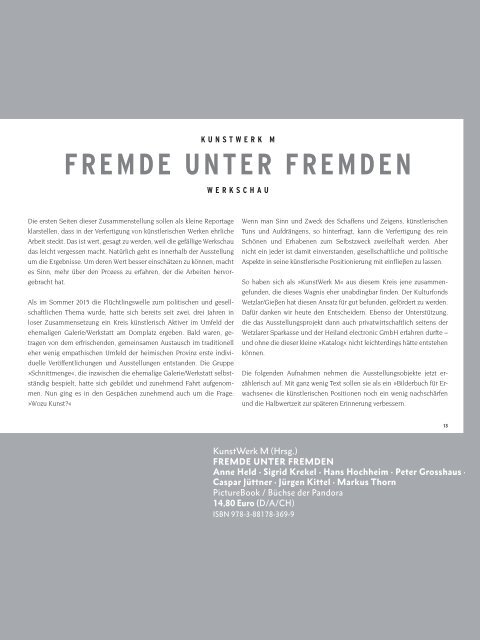 KUNSTWERK M: FREMDE UNTER FREMDEN · Büchse der Pandora) · ISBN 978-3-88178-369-9