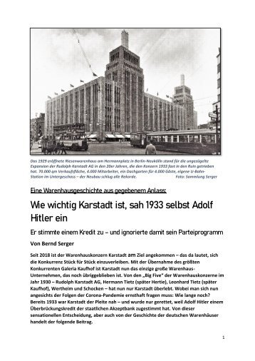 se - Wie wichtig Karstadt ist, sah 1933 selbst Adolf Hitler ein