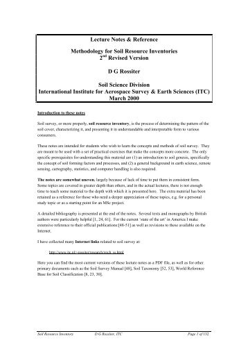Lecture Notes: Methodology for Soil Resource Inventories - ITC