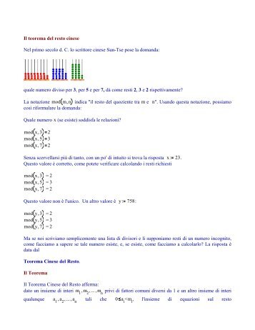 Teorema Cinese del Resto - Matematicamente.it