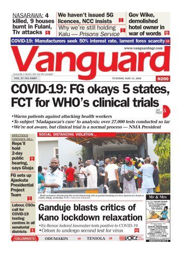12052020 - COVID-19: FG okays 5 states, FCT for WHO's clinical trials