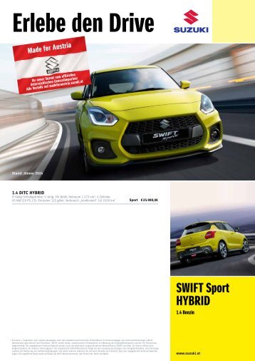 SWIFT Sport HYBRID Preise, Ausstattung und technische Daten, Jänner 2024
