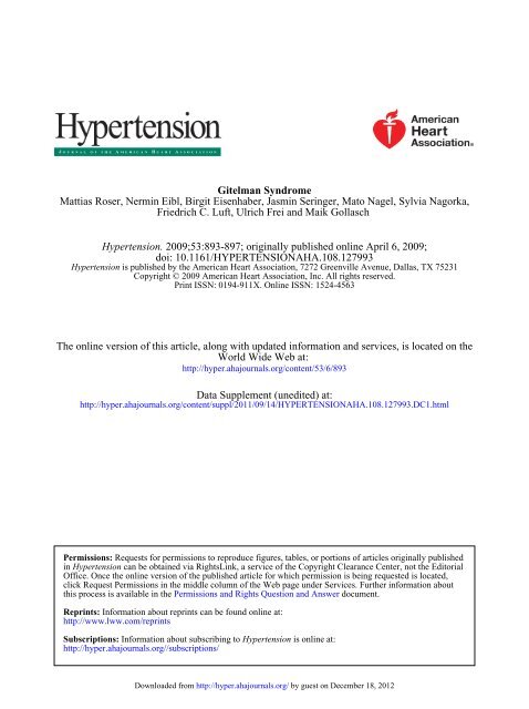 Hypertension Grand Rounds - Gitelman Syndrome