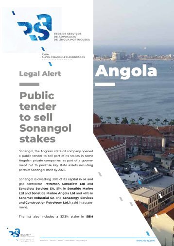 Legal Alert -  Public tender to sell Sonangol stakes