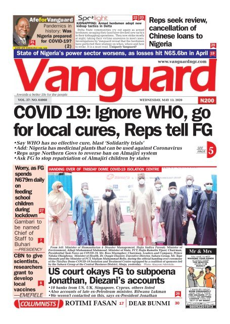 13052020 - COVID 19: Ignore WHO, go for local cures, Reps tell FG
