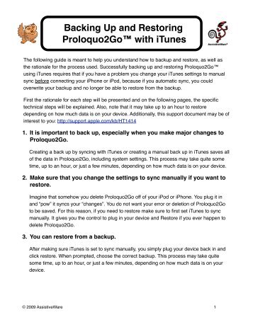 Proloquo2Go Back Up and Restore with iTunes - AssistiveWare