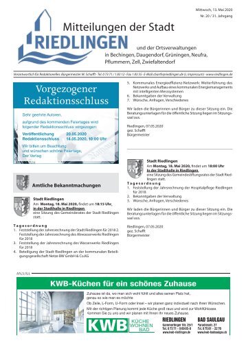 Amtliches Mitteilungsblatt Riedlingen 13.05.2020