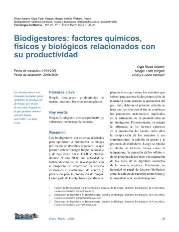 Biodigestores: factores químicos, físicos y biológicos ... - TEC