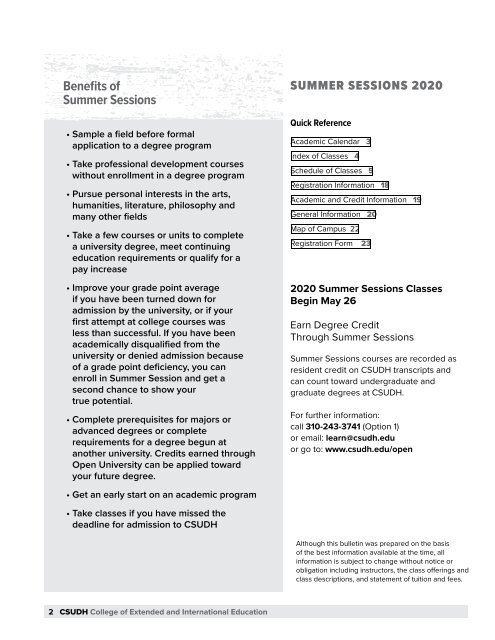 CSUDH Summer Sessions 2020 Bulletin