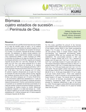 Biomasa sobre el suelo y carbono orgánico en - TEC