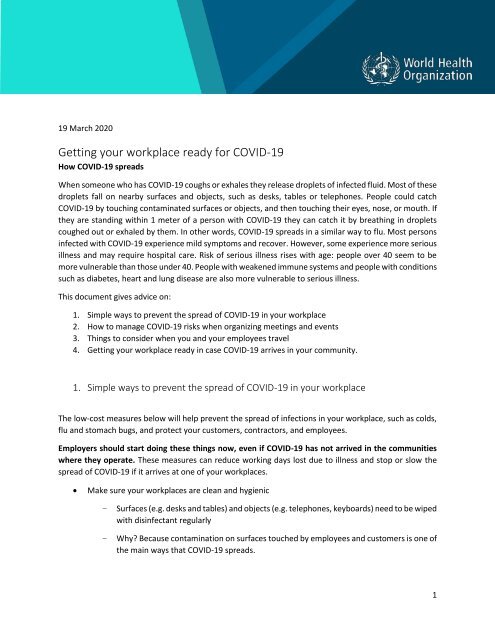Getting your workplace ready for COVID-19 19-03-2020