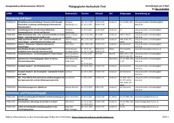 Restplatzbörse WS2012/13 - Pädagogische Hochschule Tirol