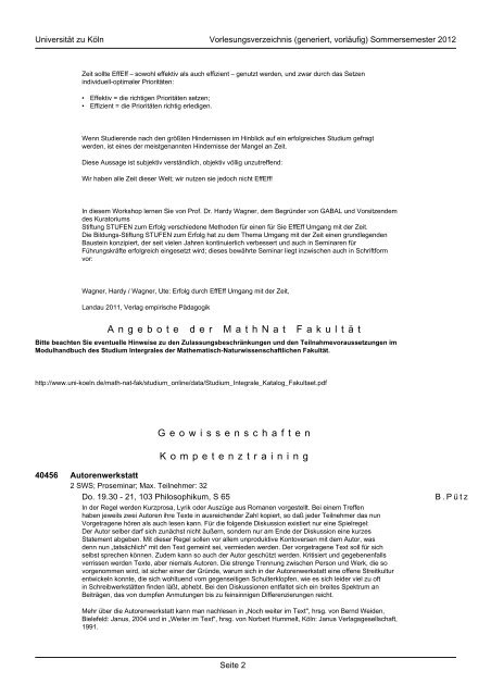 mathematisch-naturwissenschaftliche fakultät - koost - Universität zu ...