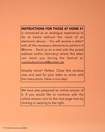 Instructions for those at home #1 (Wenzel U. Vöcks & Federico Schwindt)