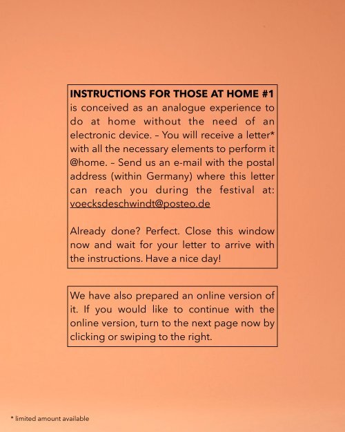 Instructions for those at home #1 (Wenzel U. Vöcks & Federico Schwindt)