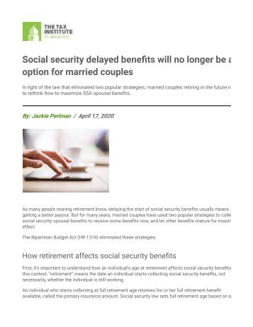 Social security spousal benefits-Rule-Changed