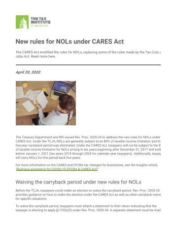 CARES Act on NOL rules