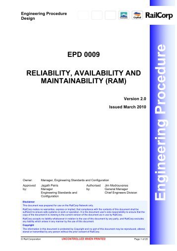 Reliability, availability and maintainability (RAM) - RailCorp ...