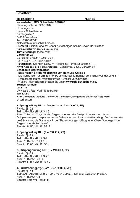 Schaafheim 23.-24.06.2012 PLS / BV Veranstalter : RFV ...