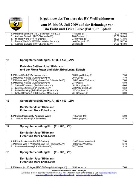 Ergebnisse des Turniers des RV Wolfratshausen vom 03. bis 05. Juli ...