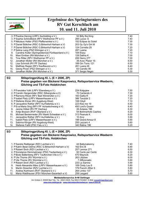Ergebnisse des Springturniers des RV Gut Kerschlach am 10. und ...