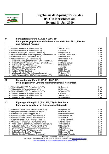 Ergebnisse des Springturniers des RV Gut Kerschlach am 10. und ...
