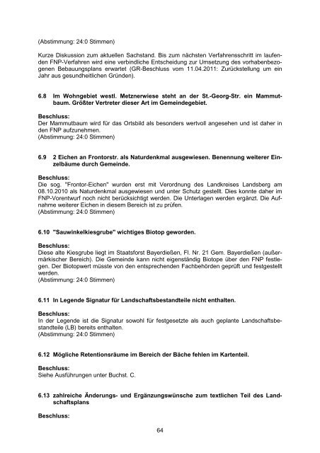 Protokoll GR-Sitzung vom 01.08.2011 Flächennutzungsplan - Dießen