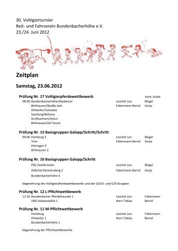 Zeiteinteilung Bundenbach 2012 - AGPV