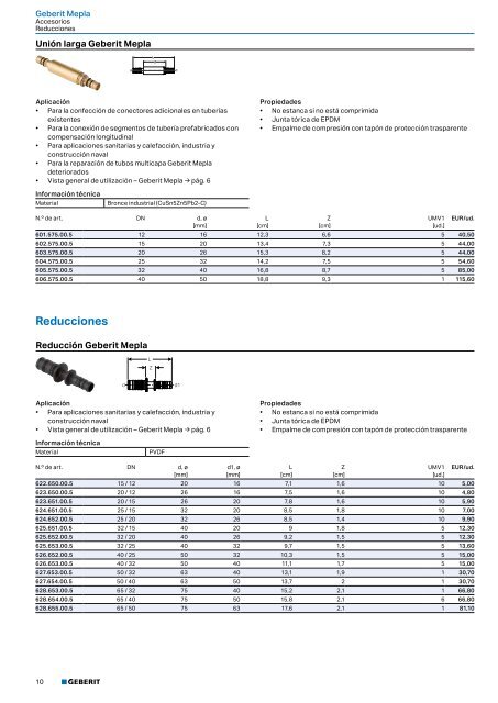 Geberit - Tarifa - 2020 - Sistemas Suministro