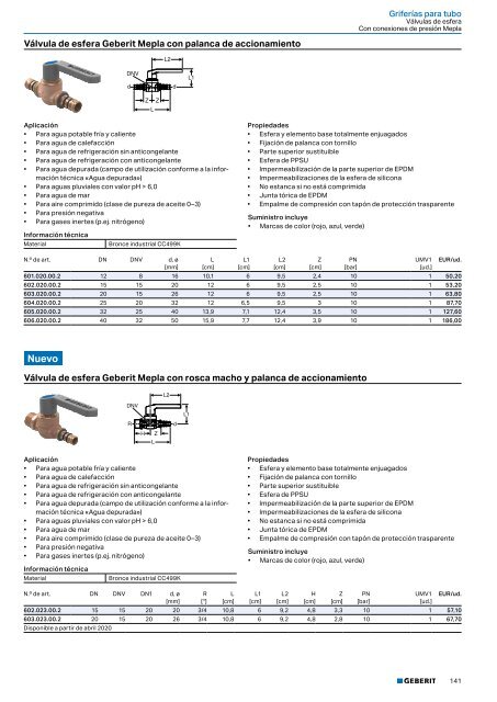 Geberit - Tarifa - 2020 - Sistemas Suministro